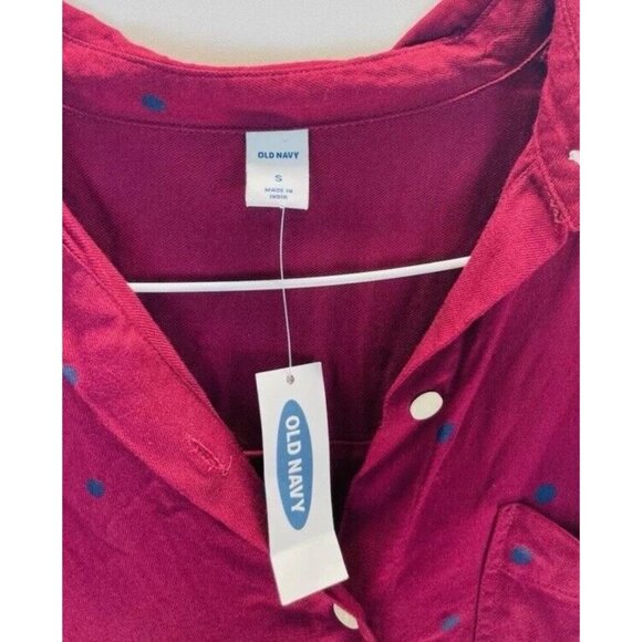 Old Navy Women's Polka Dots Long Sleeve Shirt Size Small Red Button Up New - Picture 4 of 8